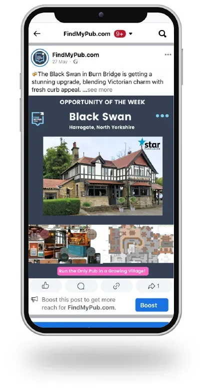 Opportunity of the Week social media post on the FindMyPub.com Facebook page